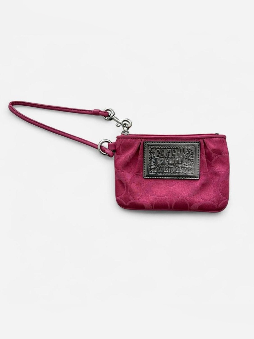 Coach Magenta Signature Wristlet with Silver Plaque
